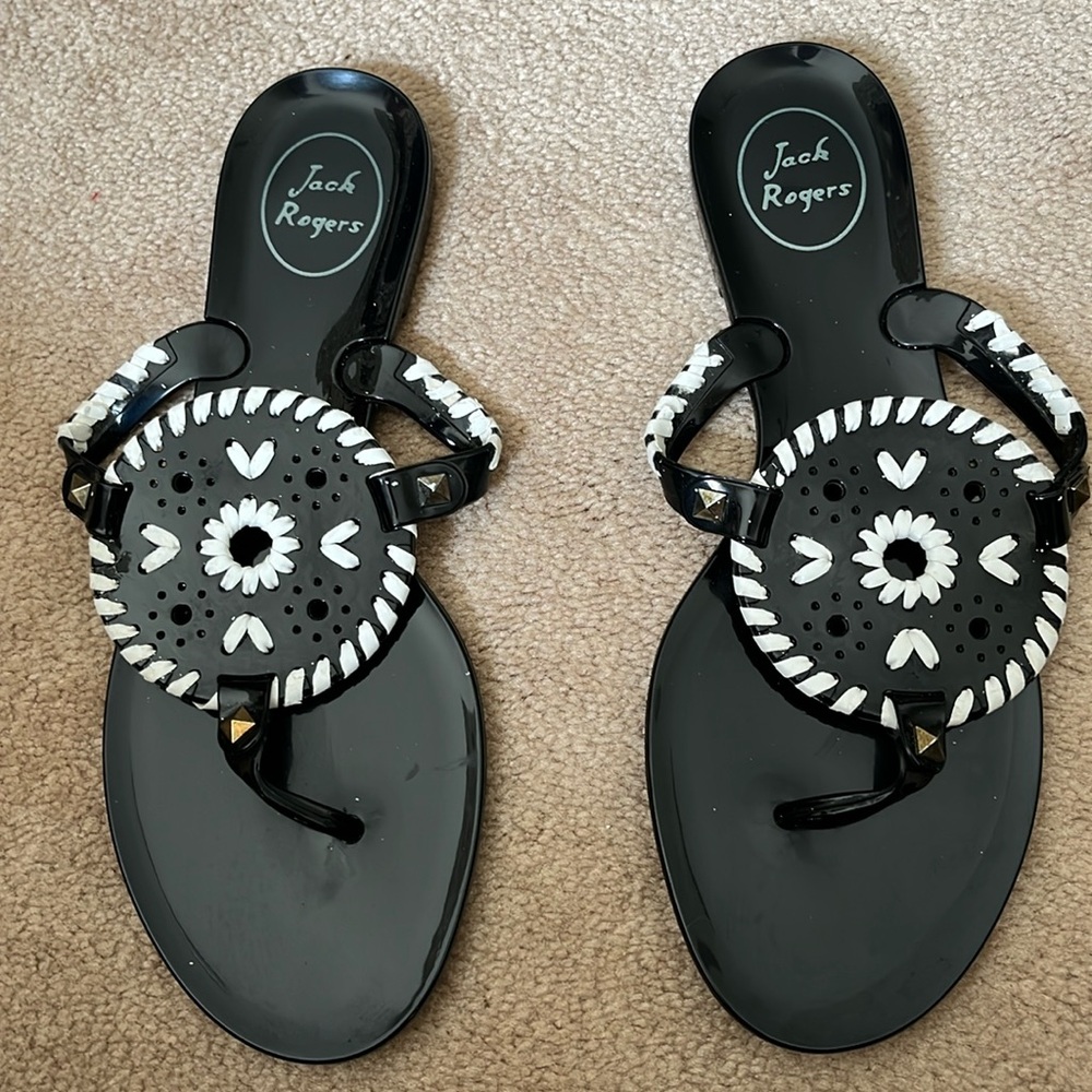 Jack Rogers black/white jelly sandals!  Size 8, perfect for pool, shopping, etc.